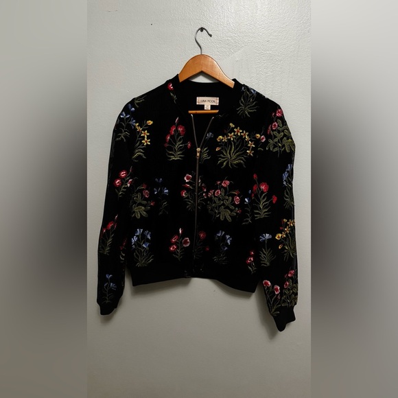 Luna Moon Jackets & Blazers - Elegant Black Floral Bomber Jacket